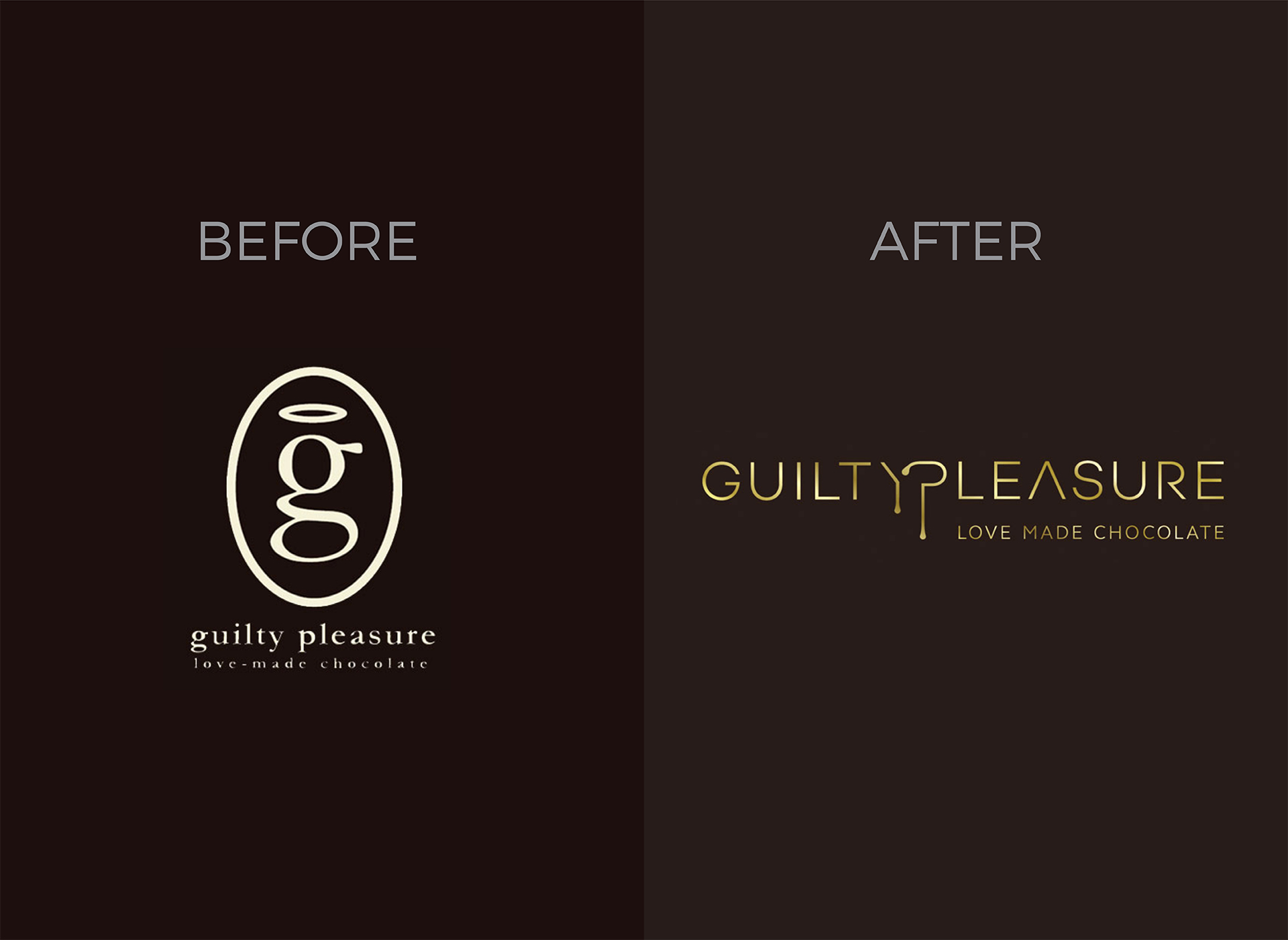 guilty pleasure architects rebranding logo before and after